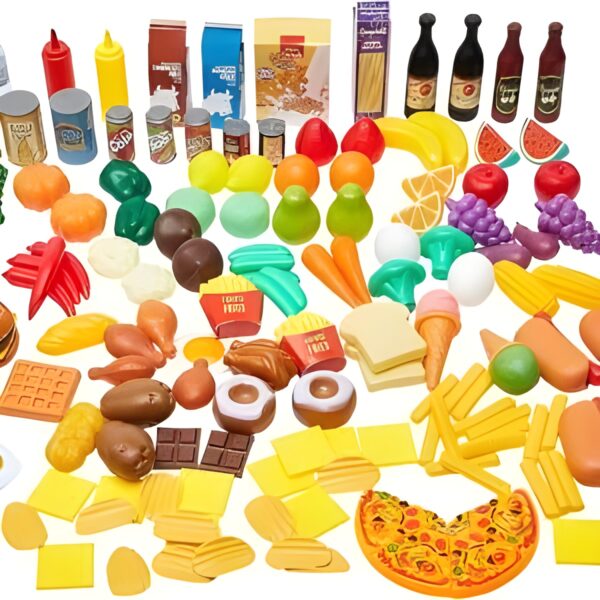 Amazon Basics Pretend Toy Play Food for Kids Ages 3 and Up, Set of 150 Pieces, Multicolor