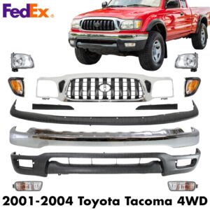 Front Chrome Steel Bumper + Grille Assembly Kit For 2001-2004 Toyota Tacoma 4WD