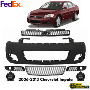 Front Bumper Cover Paintable & Fog Lights Kit For 2006-2013 Chevrolet Impala