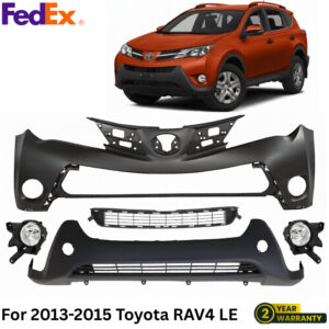 Front Bumper Cover Primed Plastic & Fog Lights Kit For 2013-2015 Toyota RAV4 LE