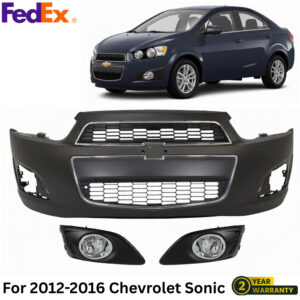 Front Bumper Cover Primed Plastic & Fog Lights Kit For 2012-2016 Chevrolet Sonic