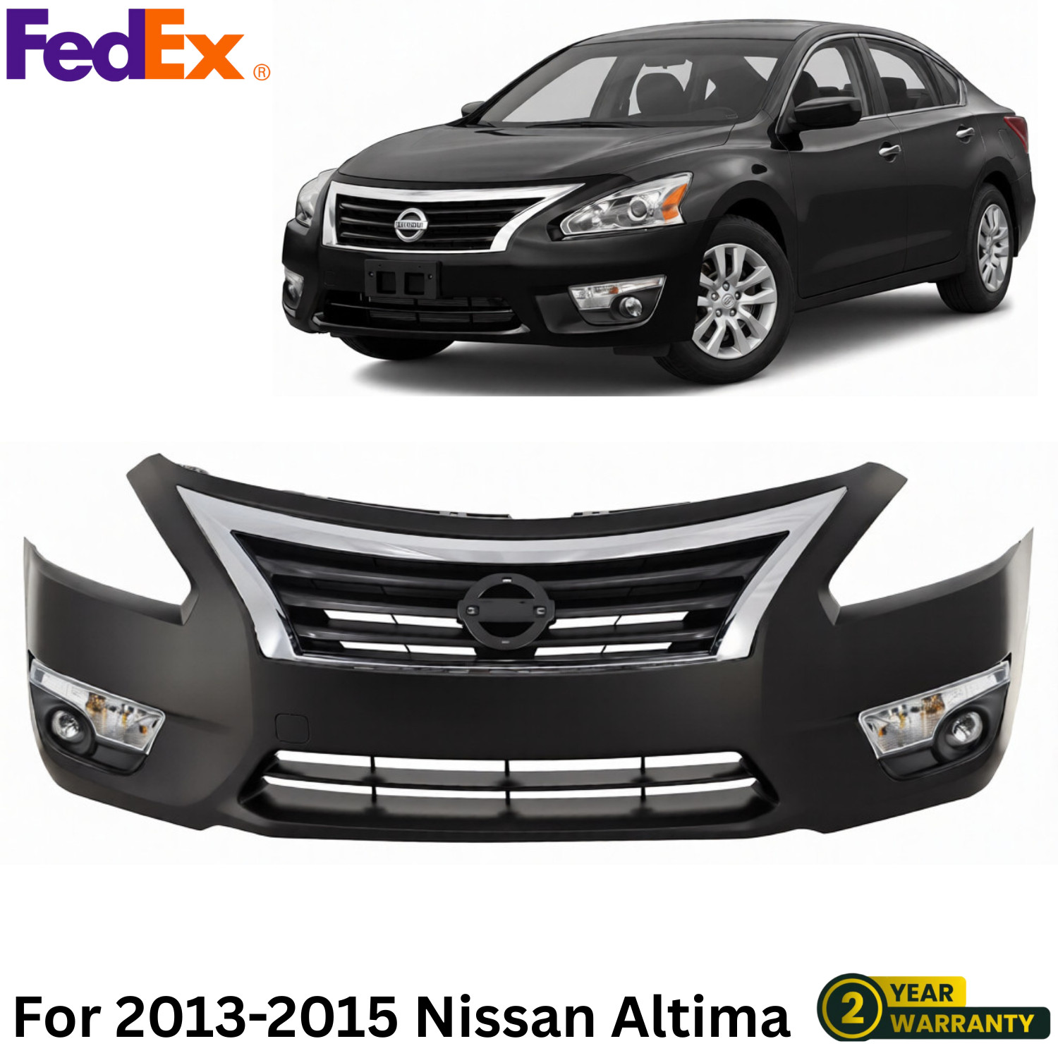Front Bumper Cover Primed & Fog Lights Assembly Kit For 2013-2015 Nissan Altima