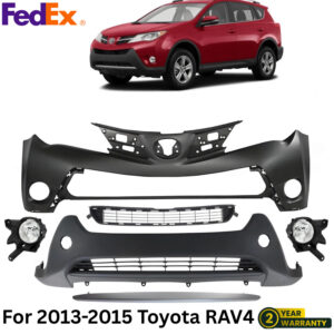 Front Bumper Cover Primed Plastic & Fog Lights Kit For 2013-2015 Toyota RAV4