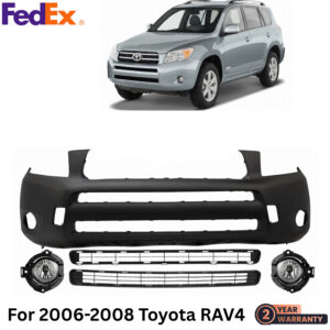 Front Bumper Cover Primed Plastic & Fog Lights Kit For 2006-2008 Toyota RAV4