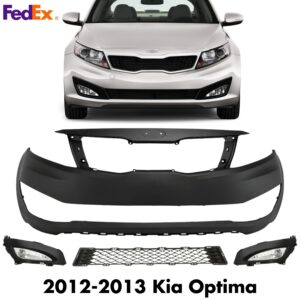 Front Bumper Cover Primed Plastic & Fog Lights Kit For 2012-2013 Kia Optima