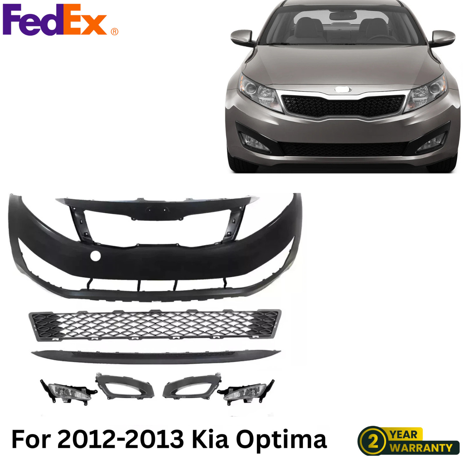 New Front Bumper Cover Fascia & Lower Grille For 2011-2013 Kia Optima