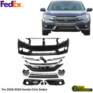 For 2016-2018 Honda Civic Sedan Front Bumper Upper Lower Grille W/ Fog Light