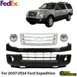 Front Bumper Cover Primed Plastic & Fog Lights Kit For 2007-2014 Ford Expedition