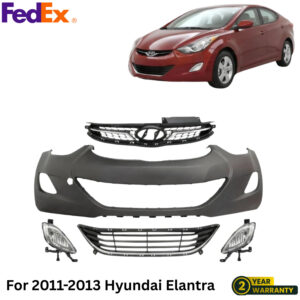Front Bumper Cover Primed Plastic & Fog Lights Kit For 2011-2013 Hyundai Elantra