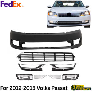 Front Bumper Cover Primed Plastic & Fog Lights Kit For 2012-2015 Volks Passat