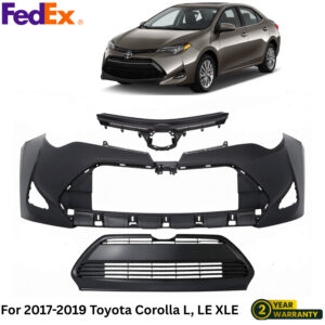 Front Bumper Cover Primed Plastic & Grille Assembly For 2017-2019 Toyota Corolla
