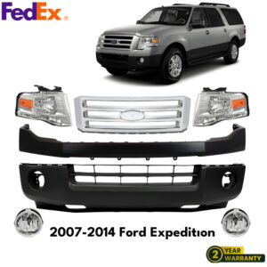 Front Bumper Cover Primed Plastic & Headlights Kit For 2007-2014 Ford Expedition