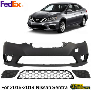 Front Bumper Cover Paintable & Fog Lights Cover Kit For 2016-2019 Nissan Sentra