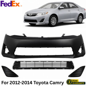 Front Bumper Cover Paintable & Fog Light Covers Kit For 2012-2014 Toyota Camry
