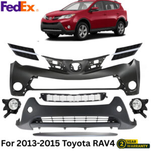 Front Bumper Cover Primed Plastic & Fog Lights Kit For 2013-2015 Toyota RAV4