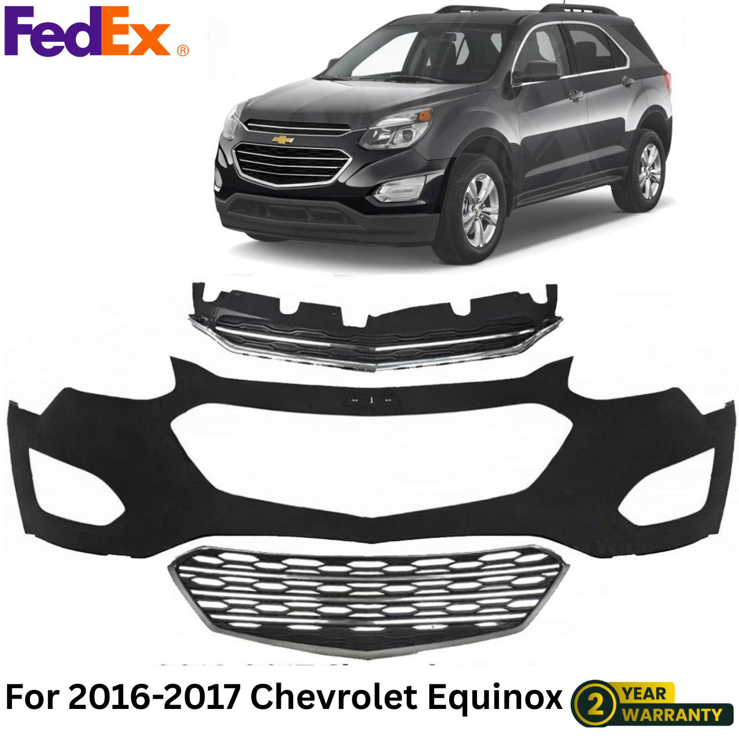 Front Bumper Cover Fascia & Grille Assembly Kit For 2016-2017 Chevrolet Equinox