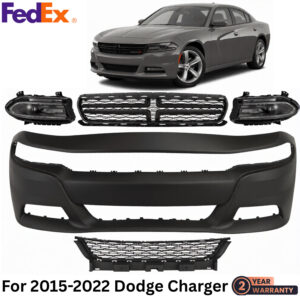 Front Bumper Cover Primed Plastic & Headlights Kit For 2015-2022 Dodge Charger