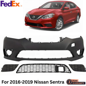 Front Bumper Cover Paintable & Fog Lights Cover Kit For 2016-2019 Nissan Sentra