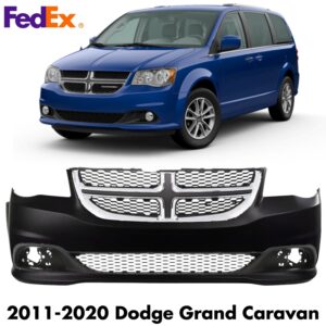 Front Bumper Cover Primed & Bumper Grille Kit For 2011-2020 Dodge Grand Caravan