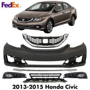 Front Bumper Cover Paintable & Grille Assembly Kit For 2013-2015 Honda Civic