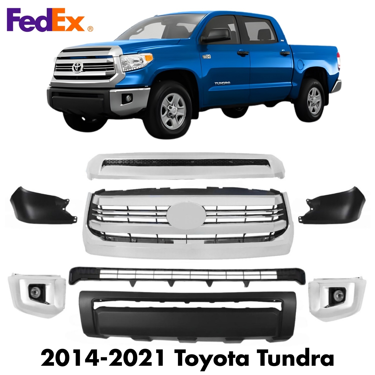 Front Bumper Cover & Grille Assembly Kit For 2014-2021 Toyota Tundra Pickup