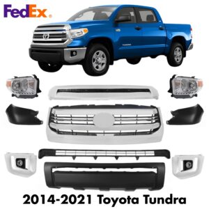 Front Bumper Cover & Headlights Assembly Kit For 2014-2021 Toyota Tundra Pickup