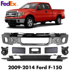 Front Bumper Chrome Steel & Fog Lights Assembly Kit For 2009-2014 Ford F-150