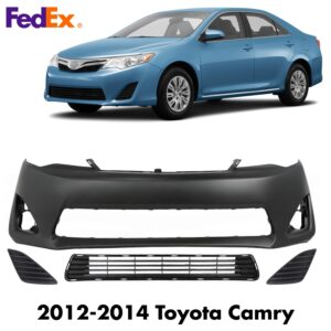 Front Bumper Cover Paintable & Fog Light Covers Kit For 2012-2014 Toyota Camry