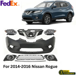 Front Bumper Cover Primed Plastic & Headlights Kit For 2014-2016 Nissan Rogue