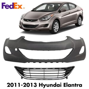 Front Bumper Cover Primed & Bumper Grille Kit For 2011-2013 Hyundai Elantra