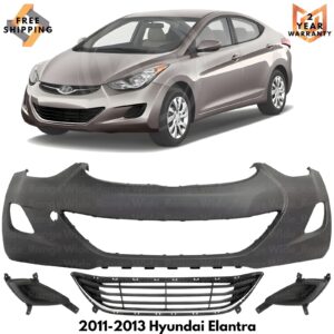 Front Bumper Cover Paintable & Lower Grille Kit For 2011-2013 Hyundai Elantra