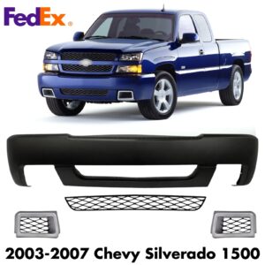 Front Bumper Cover Primed & Bumper Grille Kit For 2003-2007 Chevy Silverado 1500