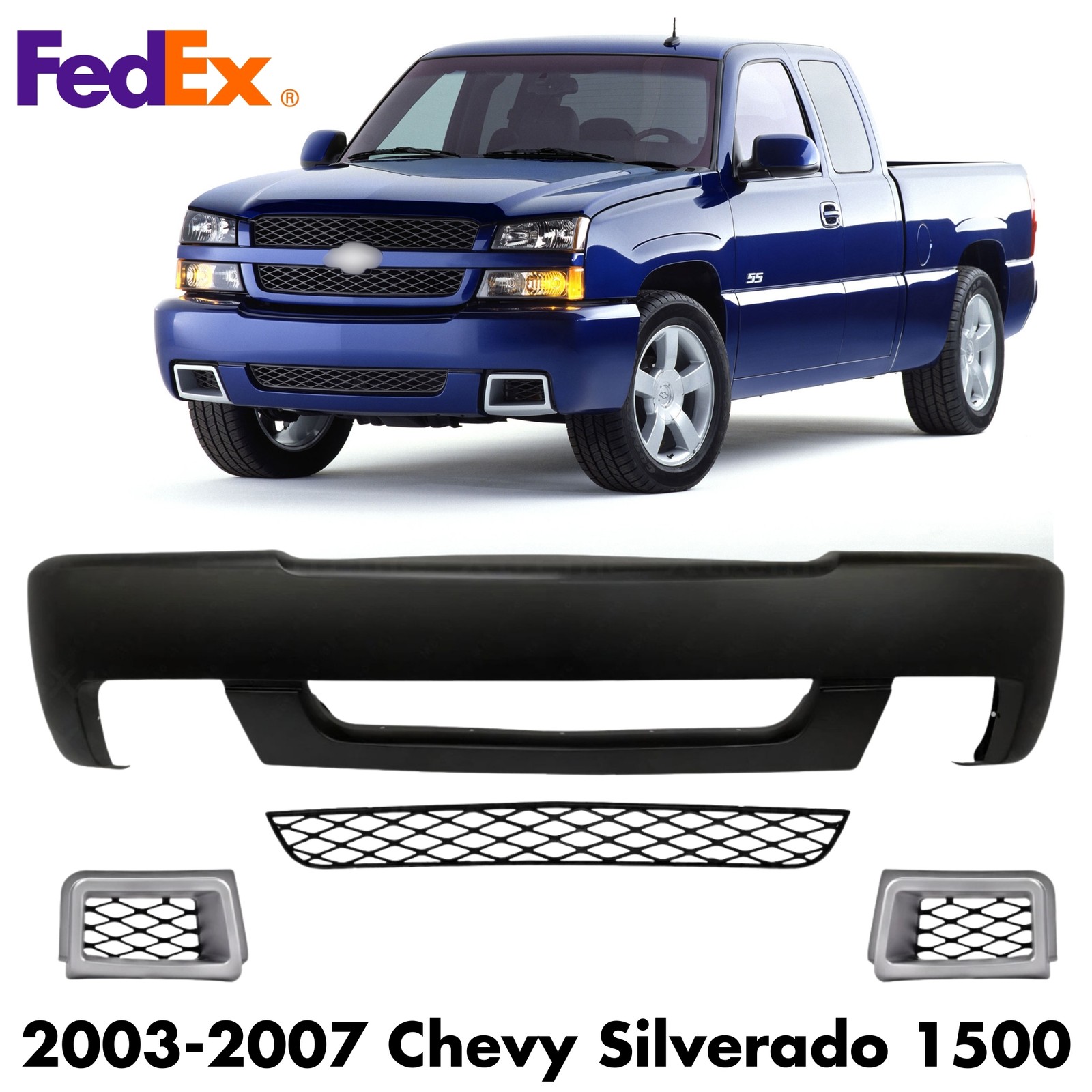 Front Bumper Cover Primed & Bumper Grille Kit For 2003-2007 Chevy Silverado 1500