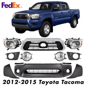 Front Bumper Cover Paintable & Headlights Kit For 2012-2015 Toyota Tacoma