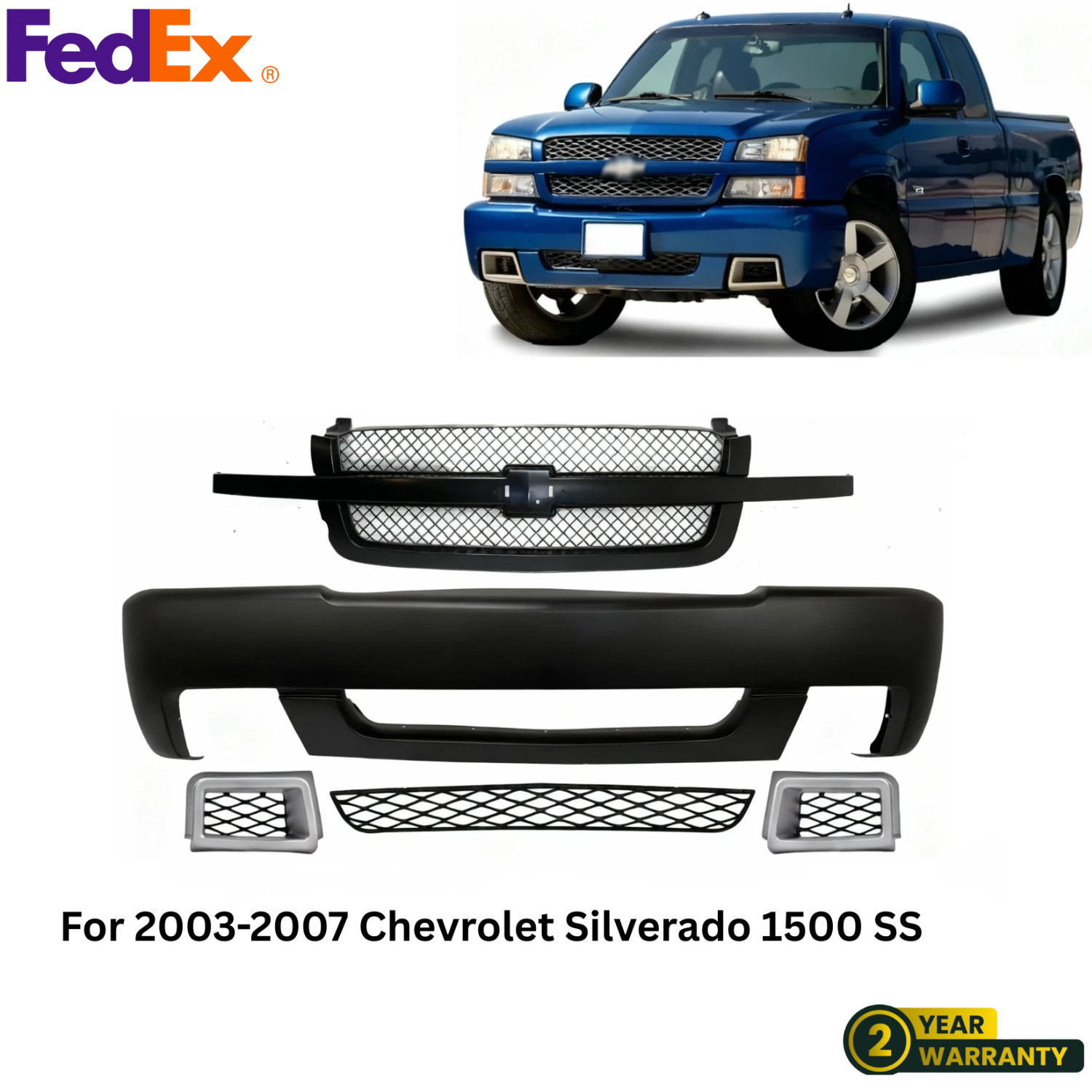 Front Bumper Cover Primed & Grille Kit For 2003-2007 Chevrolet Silverado 1500