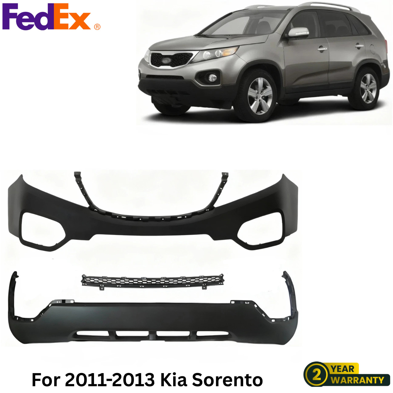 Front Bumper Cover Primed Plastic & Grille Assembly For 2011-2013 Kia Sorento