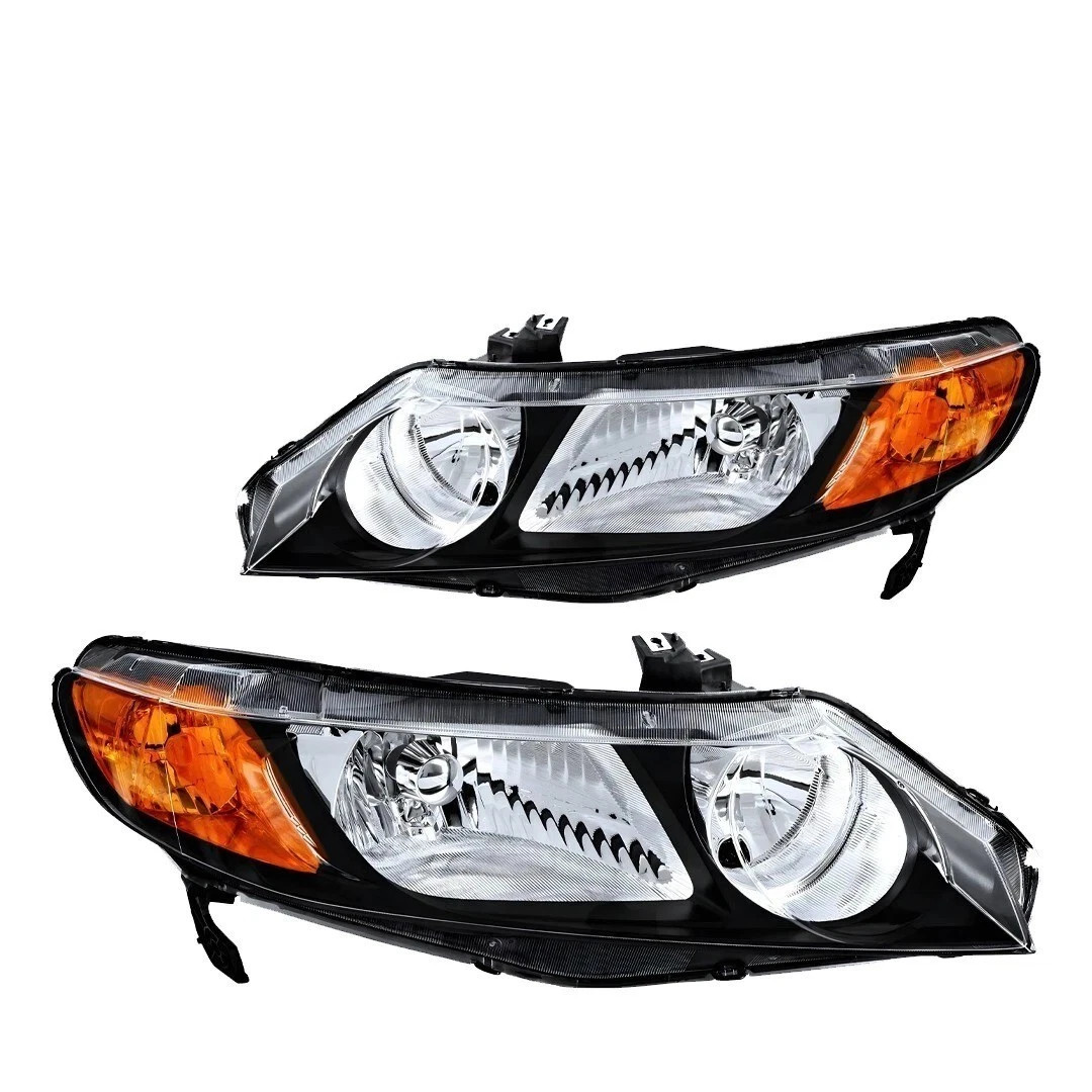 Front Bumper Paintable Plastic & Headlights Kit For 2009-2011 Honda Civic Sedan - Image 4