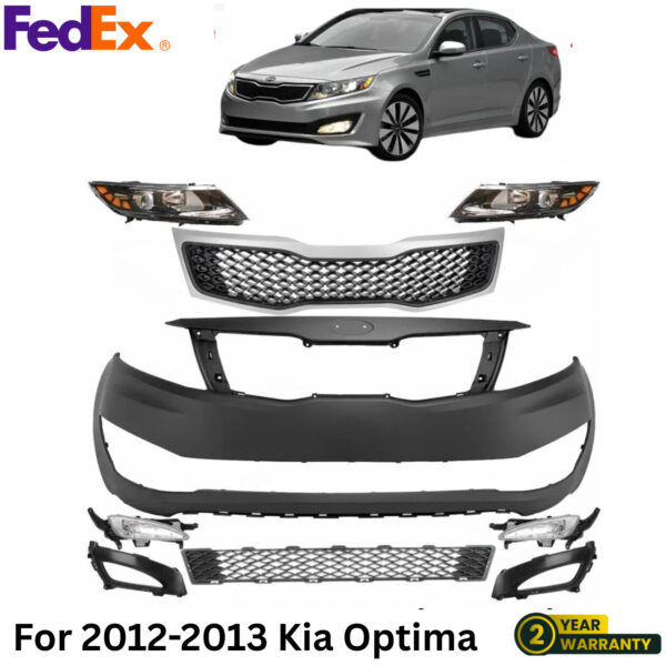 Front Bumper Cover Fascia & Head Light Assembly Pair For 2012-2013 Kia Optima