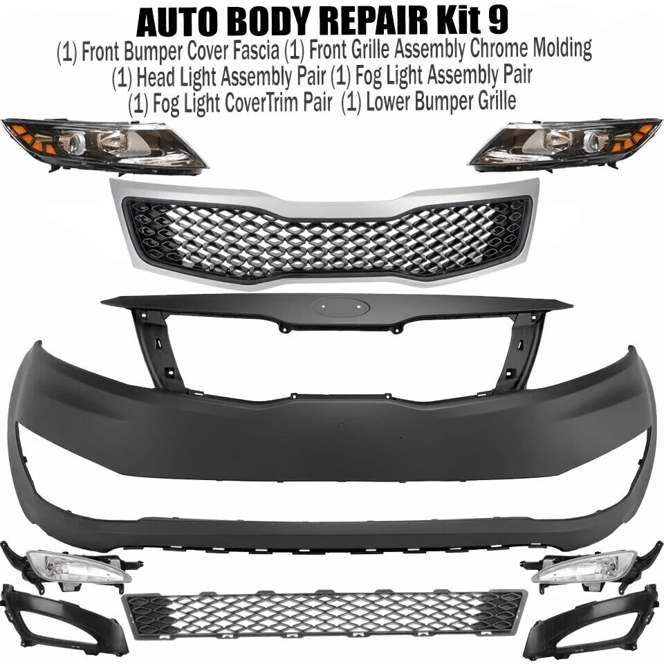 Front Bumper Cover Fascia & Head Light Assembly Pair For 2012-2013 Kia Optima - Image 2