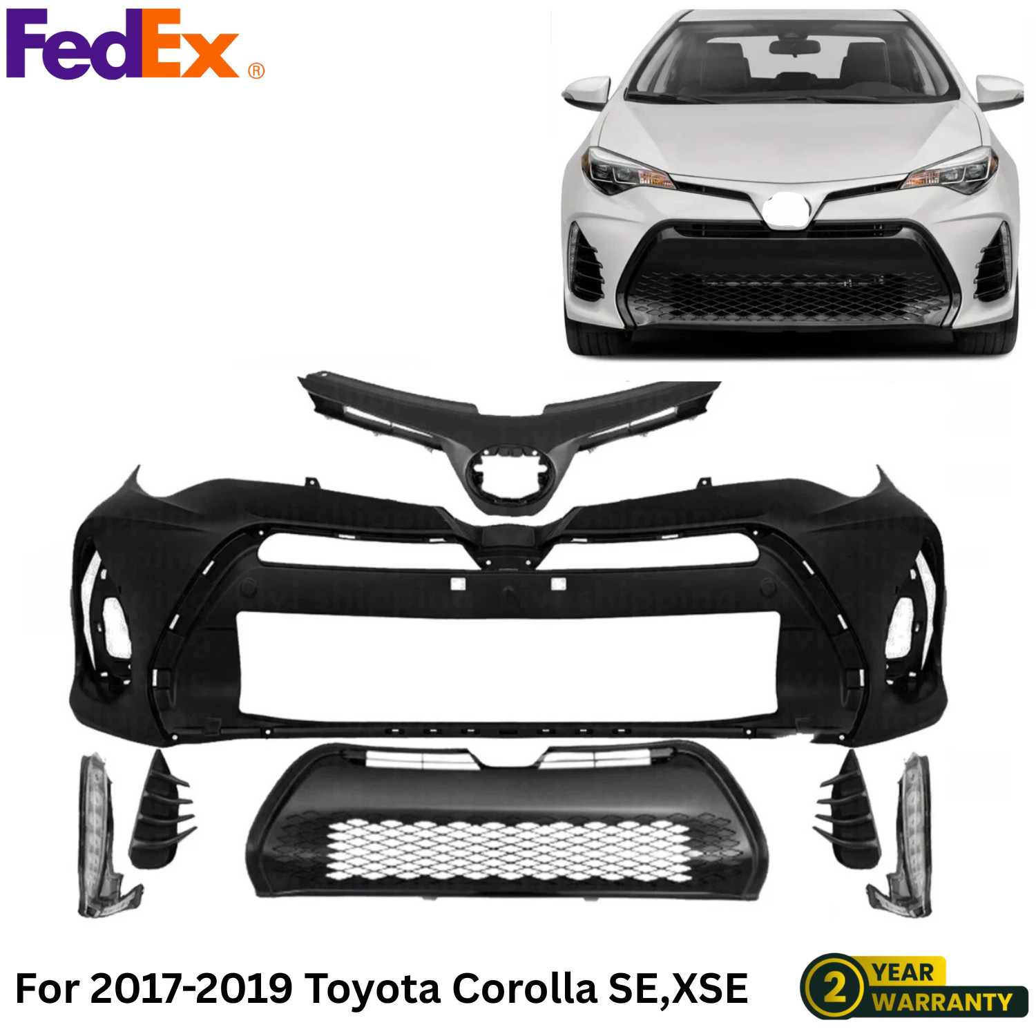 Front Bumper Cover & Grille Assembly Kit For 2017-2019 Toyota Corolla SE,XSE