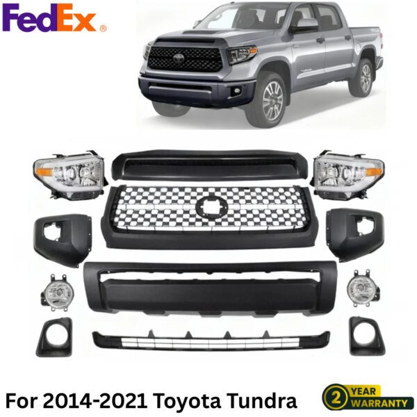Front Bumper Cover & Headlight Assembly For 2014-2021 Toyota Tundra