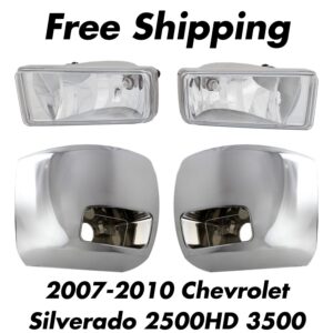 Bumper Chrome End Caps + Fog Lights For 2007-2010 Chevrolet Silverado 2500HD3500