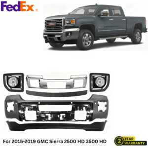 Front Bumper Chrome & Fog Lights Kit For 2015-2019 GMC Sierra 2500 HD 3500 HD