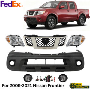 Front Bumper Cover Primed Plastic & Headlights Kit For 2009-2021 Nissan Frontier