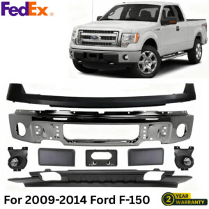 Front Bumper Chrome Steel & Fog Lights Assembly Kit For 2009-2014 Ford F-150
