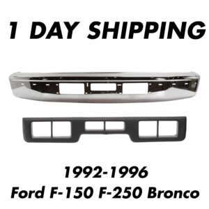 Front Chrome Bumper + Bumper Center Trim For 1992-1996 Ford F-150 F-250 Bronco