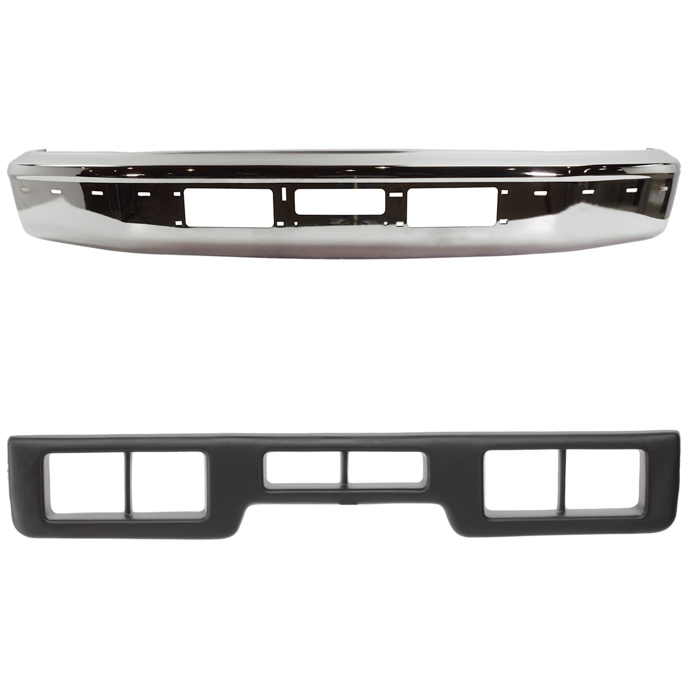Front Chrome Bumper + Bumper Center Trim For 1992-1996 Ford F-150 F-250 Bronco - Image 2