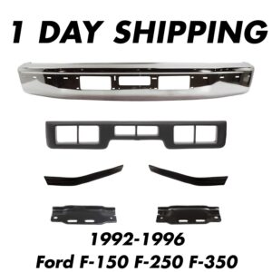 Front Chrome Bumper + Trims + Brackets For 1992-1996 Ford F-150 F-250 F-350