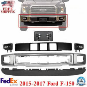 Front Bumper Chrome Steel and Fog Lights Assembly Kit For 2015-2017 Ford F-150