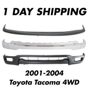 Front Chrome Bumper + Upper Cover + Valance For 2001-2004 Toyota Tacoma 4WD